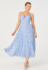 ASTR Bayley Floral Pleated Midi Dress in Blue