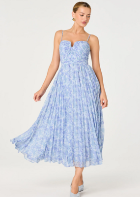 ASTR Bayley Floral Pleated Midi Dress in Blue