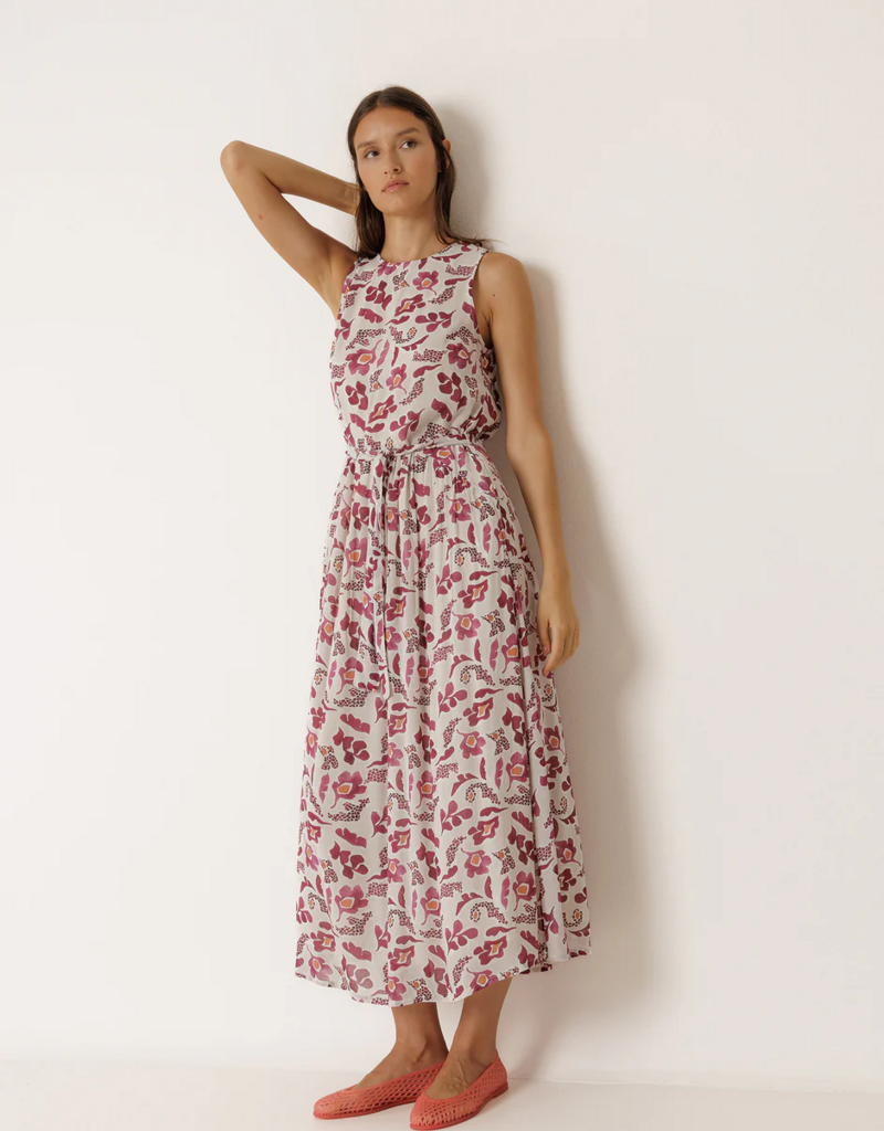 Indi and Cold Bessie Printed Maxi Dress in Raspberry