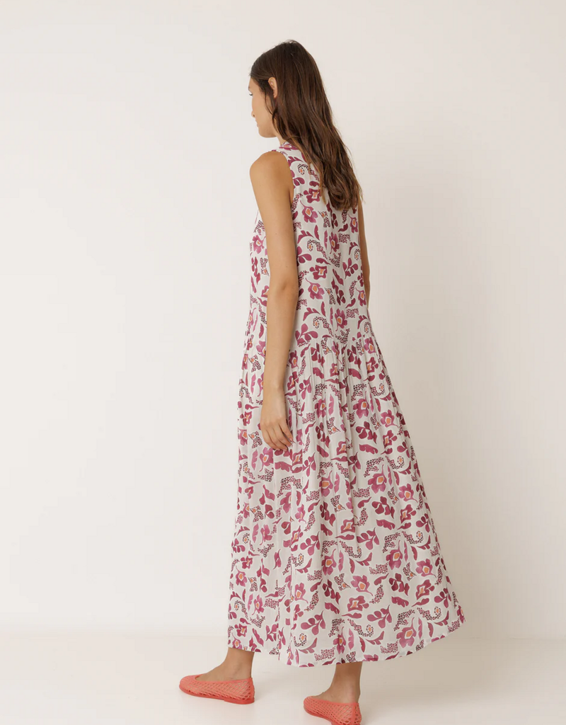 Indi and Cold Bessie Printed Maxi Dress in Raspberry