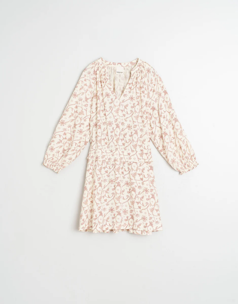 Indi and Cold Bodie Printed Short Dress in Ecru