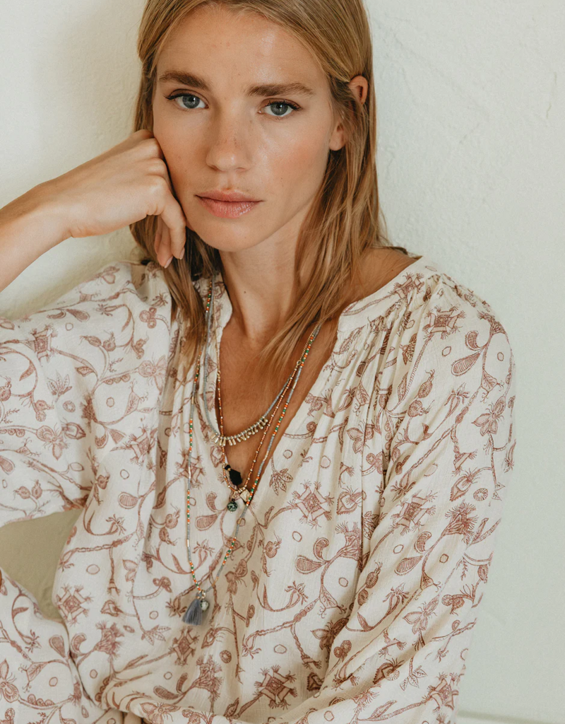 Indi and Cold Bodie Printed Short Dress in Ecru