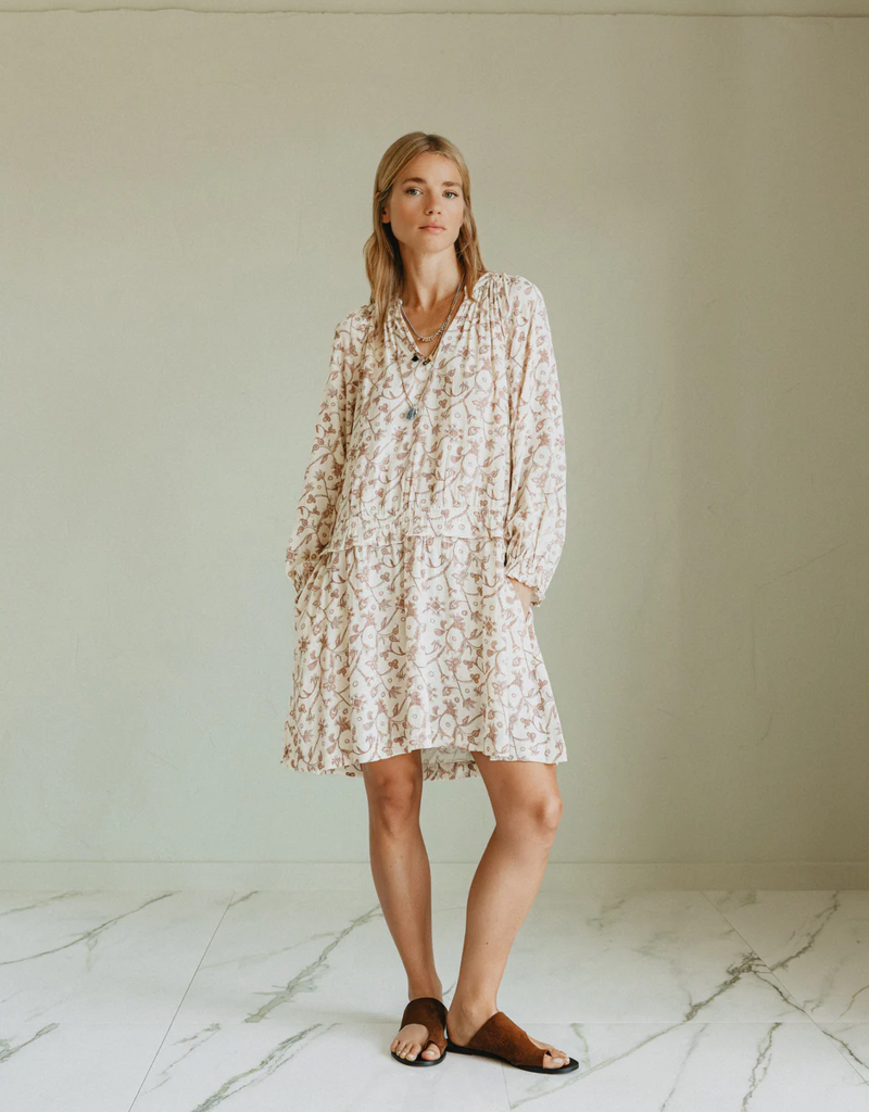Indi and Cold Bodie Printed Short Dress in Ecru
