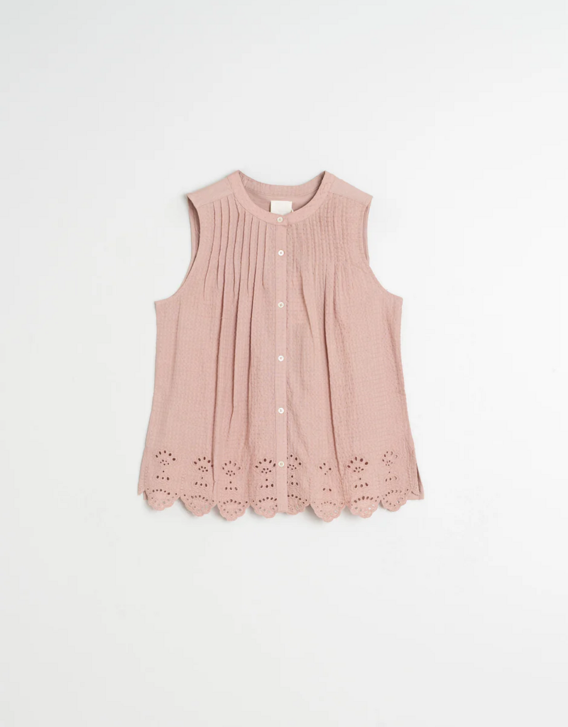 Indi and Cold Gretchen Embroidered Sleeveless Top in Dew