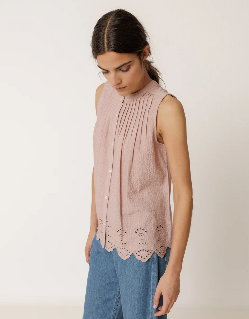 Indi and Cold Gretchen Embroidered Sleeveless Top in Dew