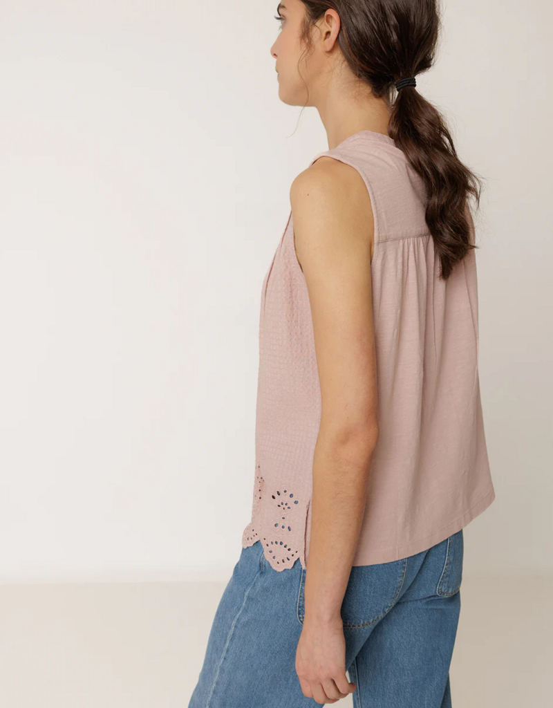 Indi and Cold Gretchen Embroidered Sleeveless Top in Dew