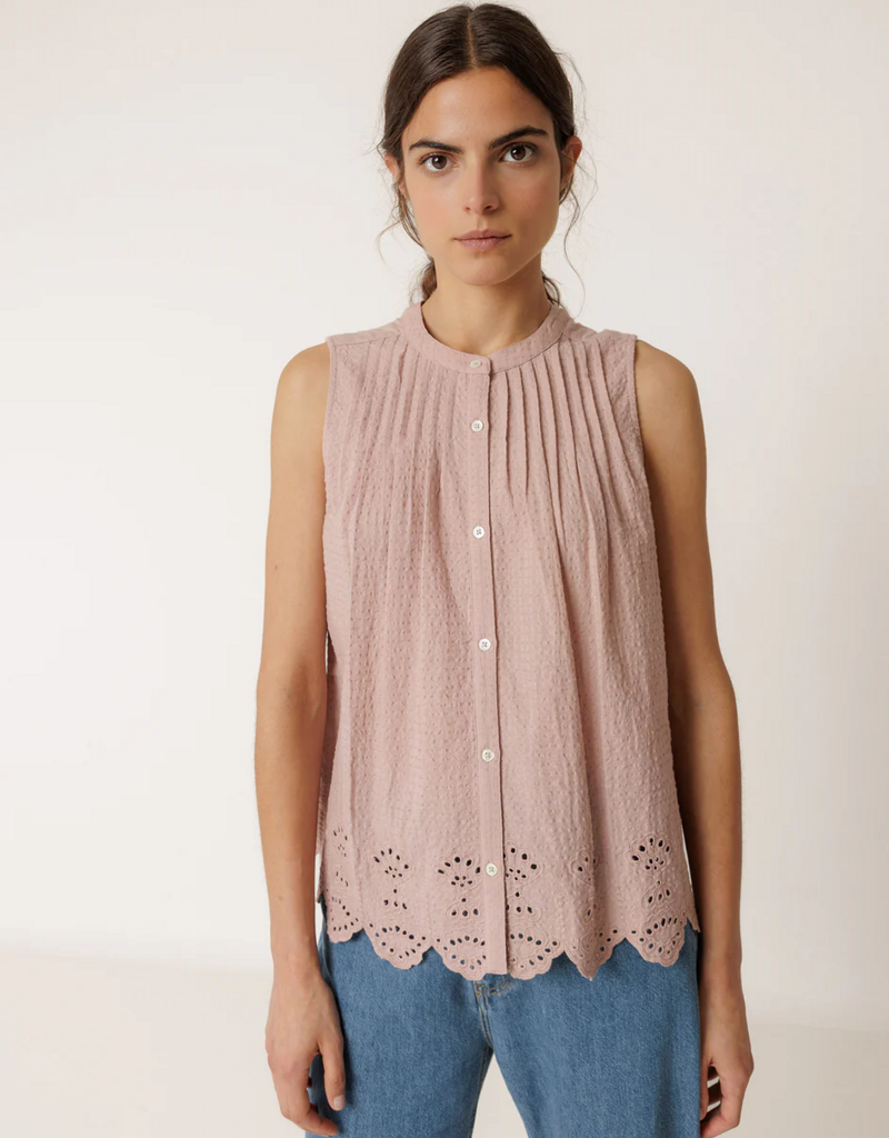 Indi and Cold Gretchen Embroidered Sleeveless Top in Dew