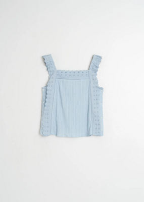 Indi and Cold Lindley Strappy Eyelet Embroidered Top in Sky