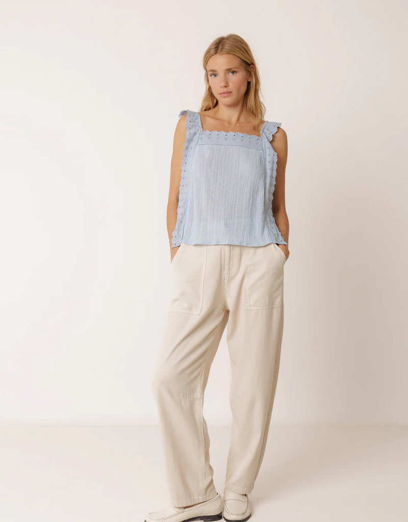 Indi and Cold Lindley Strappy Eyelet Embroidered Top in Sky