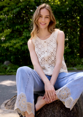Charlie B Cora Button-Up Crochet Vest