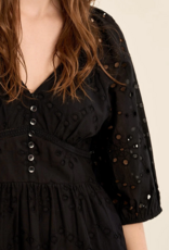 Molly Bracken Chappell Cotton Open Work Embroidered Dress in Black