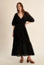 Molly Bracken Chappell Cotton Open Work Embroidered Dress in Black