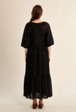 Molly Bracken Chappell Cotton Open Work Embroidered Dress in Black
