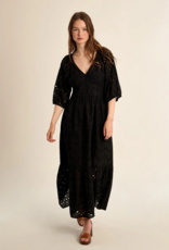 Molly Bracken Erika 100% Cotton Open Work Embroidered Dress in Black