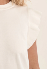 Molly Bracken Shelly Knit Top with Flutter Sleeve in White