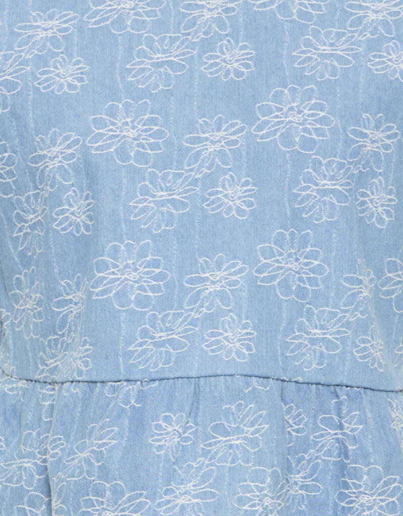 ICHI Odette 100% Cotton Embroidered Blouse in Light Blue