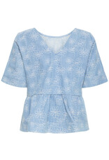 ICHI Odette 100% Cotton Embroidered Blouse in Light Blue