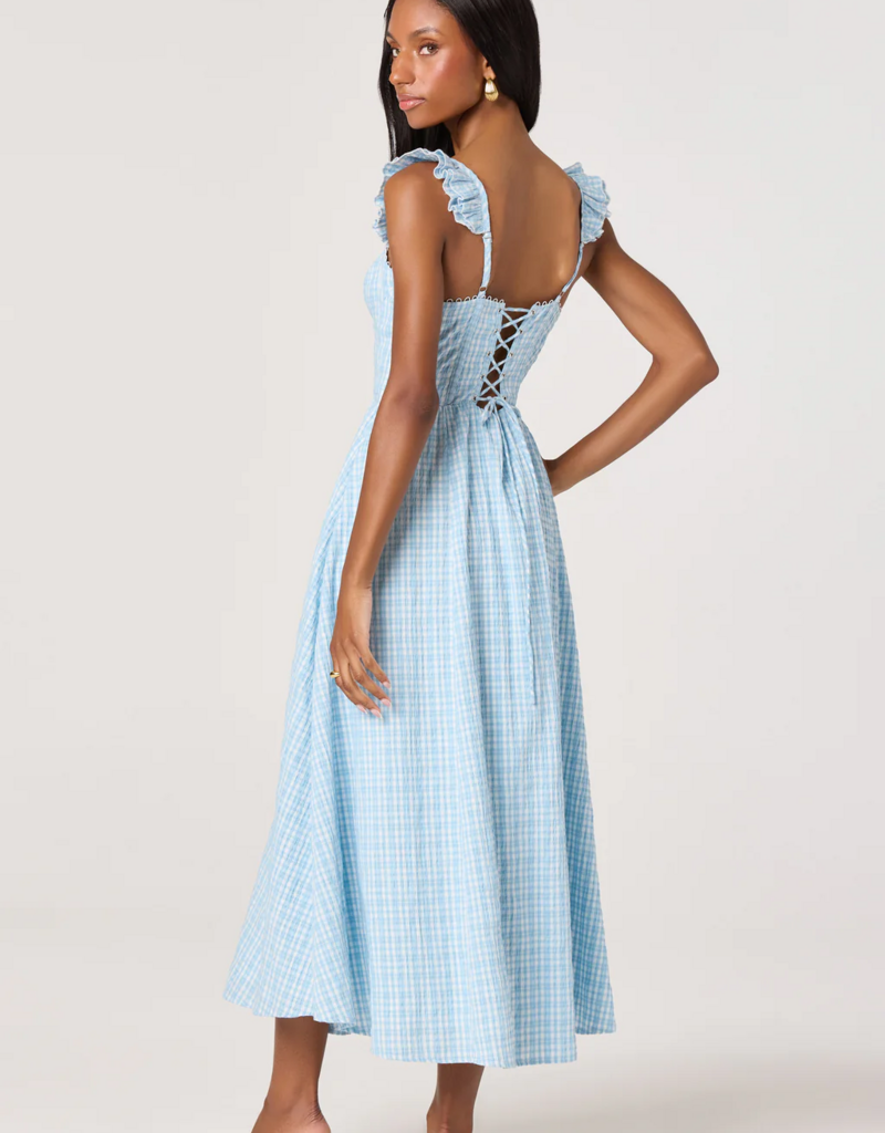 ASTR Wedelia Ruffle Strap Corset Midi in Blue Plaid