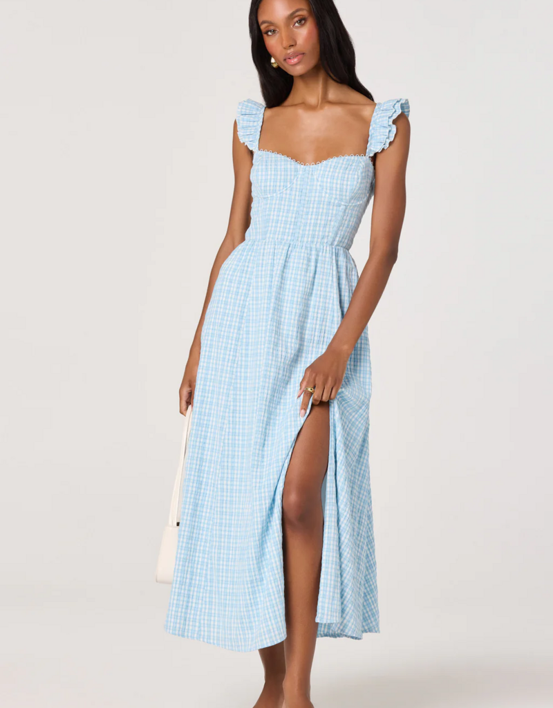 ASTR Wedelia Ruffle Strap Corset Midi in Blue Plaid