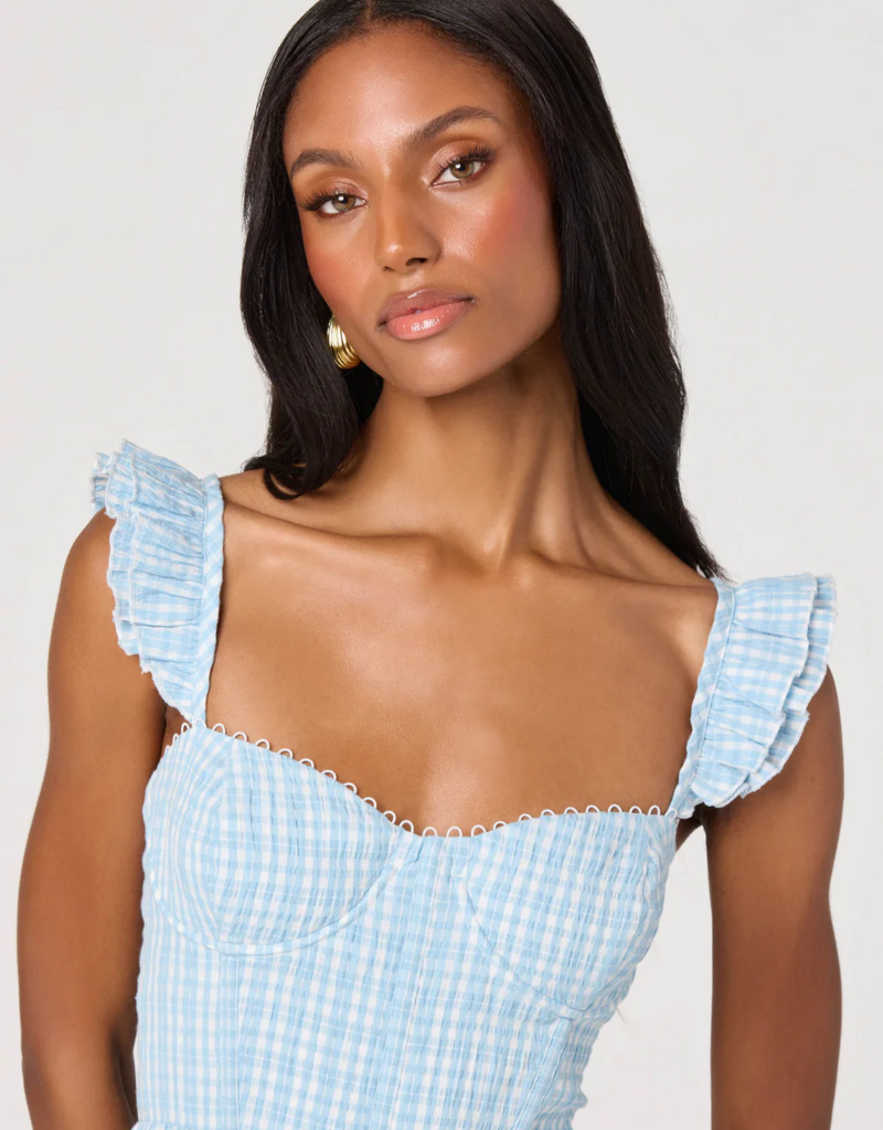 ASTR Wedelia Ruffle Strap Corset Midi in Blue Plaid