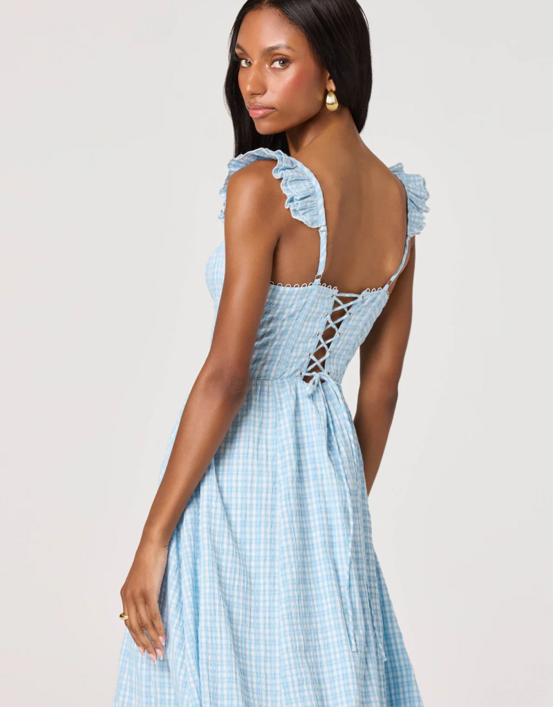 ASTR Wedelia Ruffle Strap Corset Midi in Blue Plaid