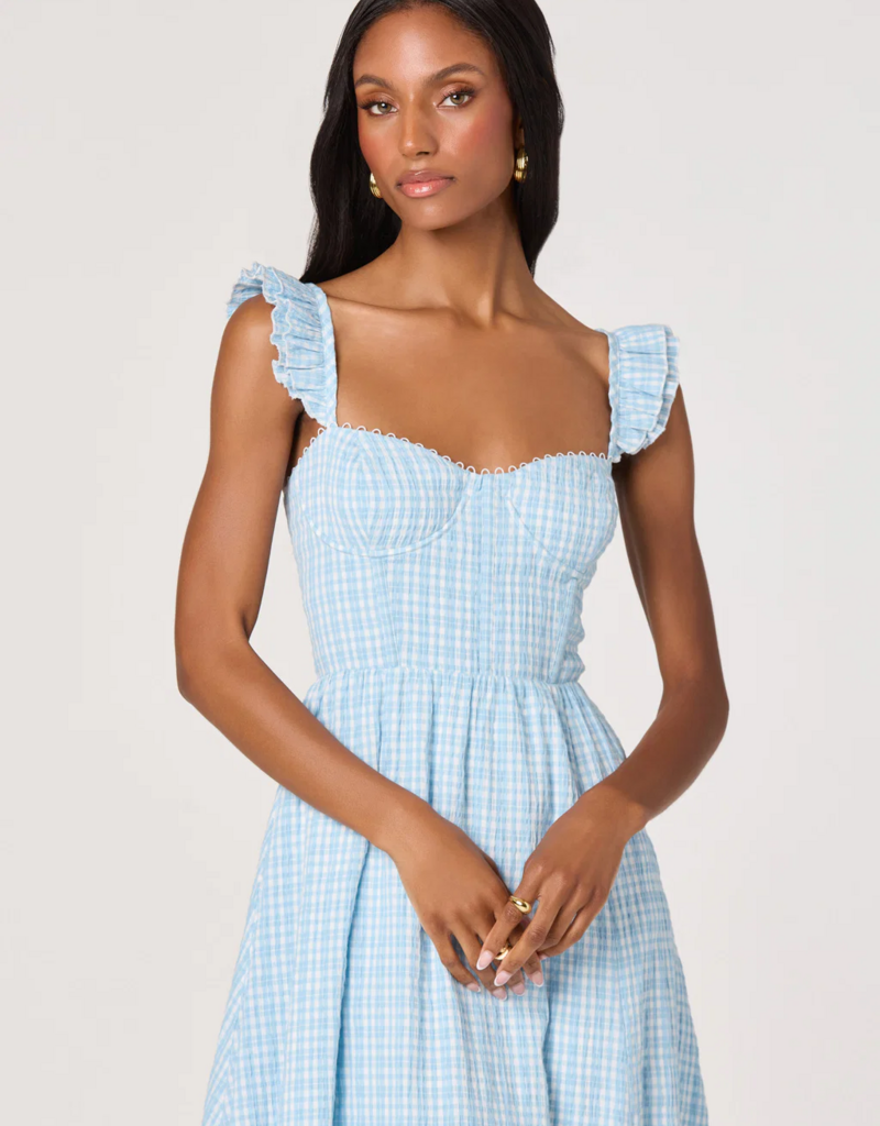 ASTR Wedelia Ruffle Strap Corset Midi in Blue Plaid