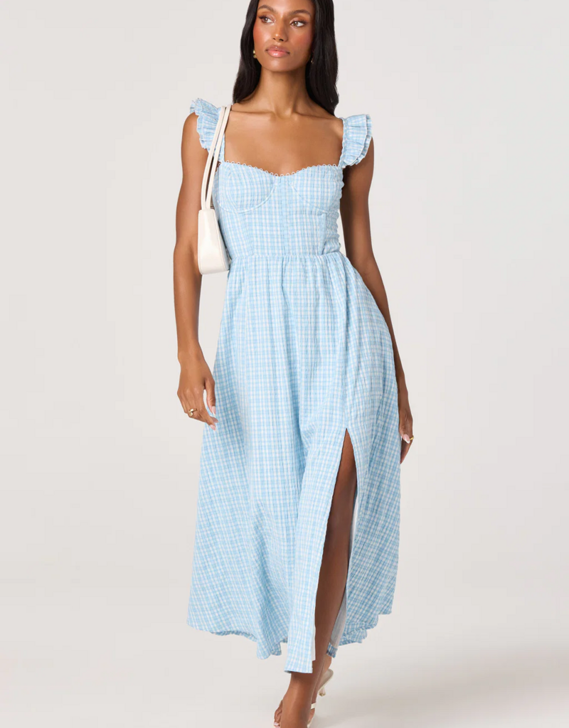 ASTR Wedelia Ruffle Strap Corset Midi in Blue Plaid