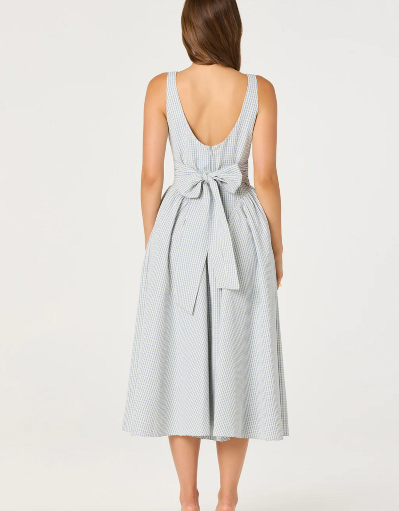 ASTR Vinya Plaid Bow-Back Midi Dress in Blue Plaid