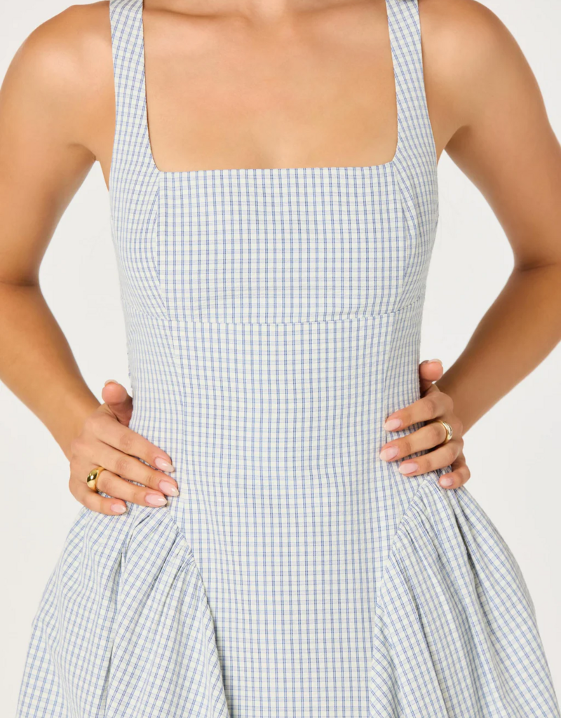 ASTR Vinya Plaid Bow-Back Midi Dress in Blue Plaid