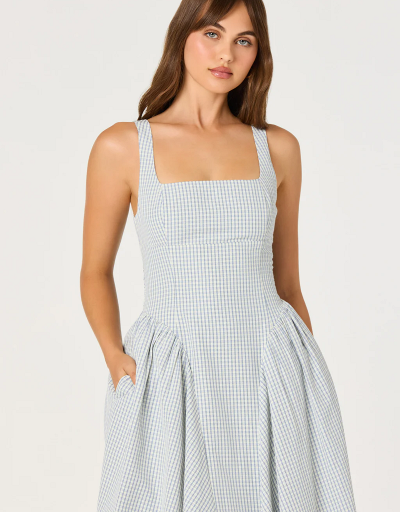 ASTR Vinya Plaid Bow-Back Midi Dress in Blue Plaid