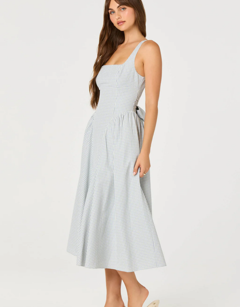 ASTR Vinya Plaid Bow-Back Midi Dress in Blue Plaid