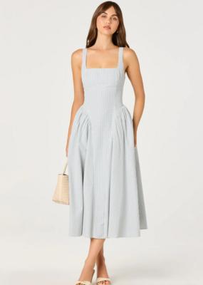 ASTR Vinya Plaid Bow-Back Midi Dress in Blue Plaid