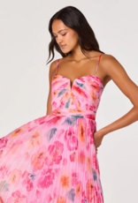 ASTR Bayley Floral Pleated Midi Dress in Pink Multi Floral