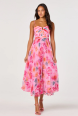 ASTR Bayley Floral Pleated Midi Dress in Pink Multi Floral
