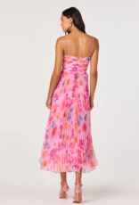 ASTR Bayley Floral Pleated Midi Dress in Pink Multi Floral