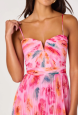 ASTR Bayley Floral Pleated Midi Dress in Pink Multi Floral
