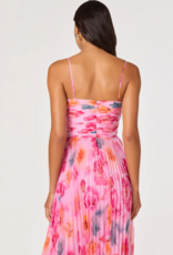 ASTR Bayley Floral Pleated Midi Dress in Pink Multi Floral