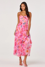 ASTR Bayley Floral Pleated Midi Dress in Pink Multi Floral