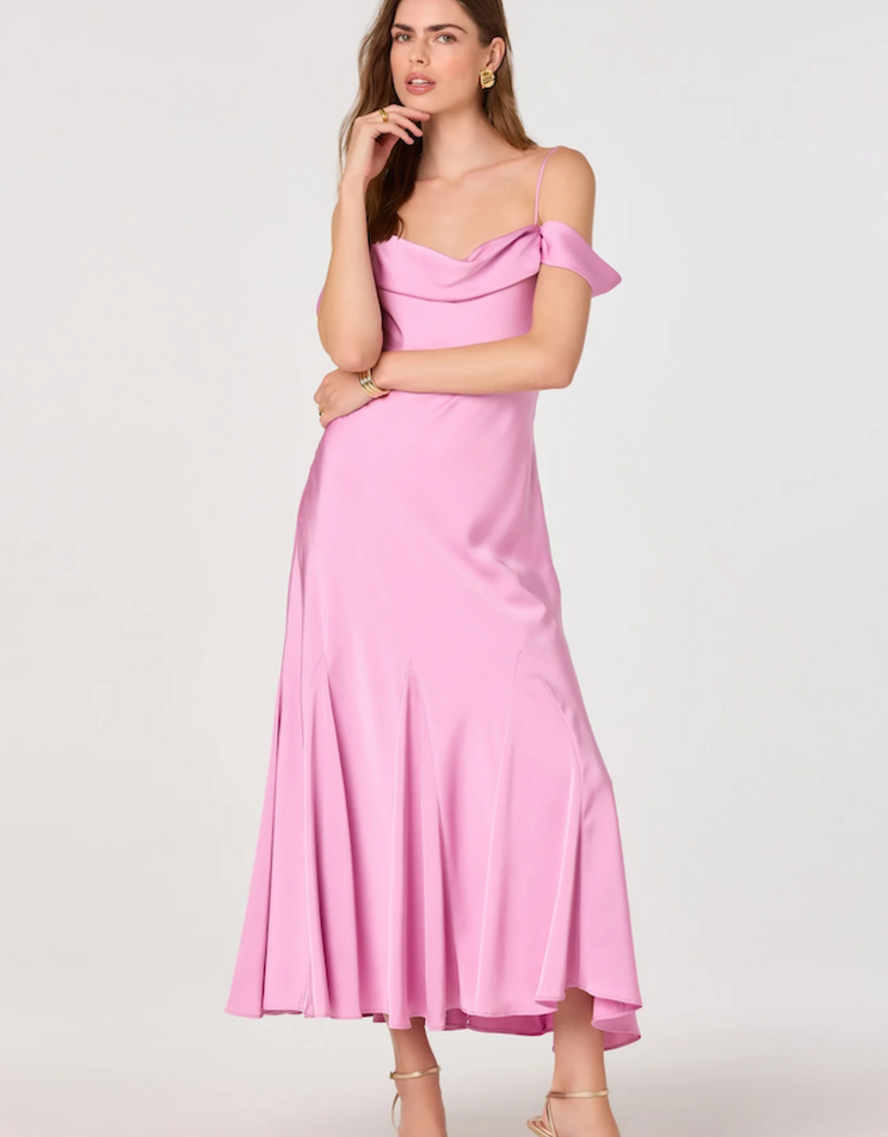 ASTR Araxie Satin Midi Dress in Purple-Pink