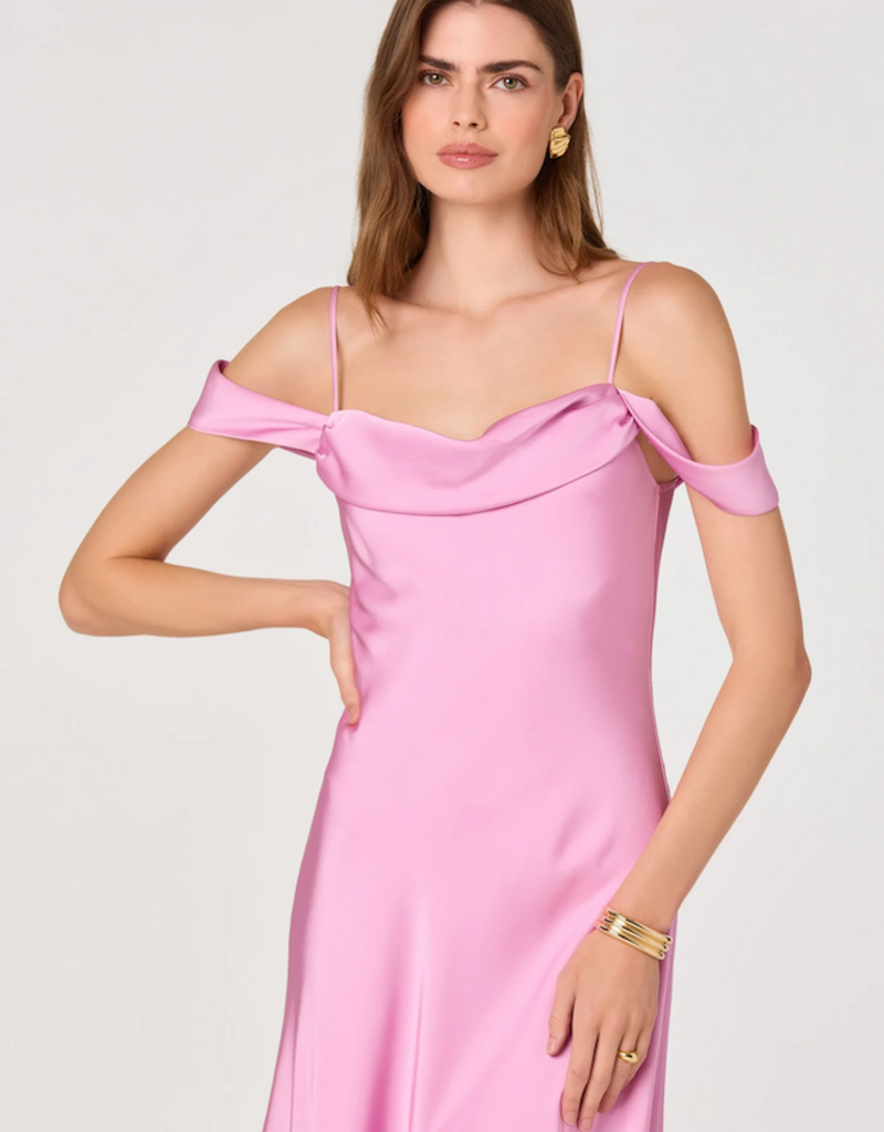 ASTR Araxie Satin Midi Dress in Purple-Pink