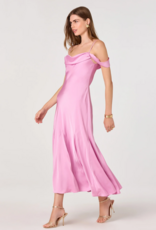 ASTR Araxie Satin Midi Dress in Purple-Pink