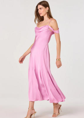 ASTR Araxie Satin Midi Dress in Pink