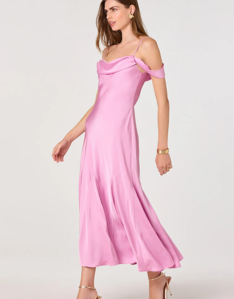 ASTR Araxie Satin Midi Dress in Purple-Pink