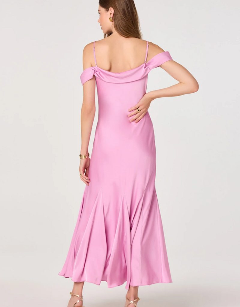 ASTR Araxie Satin Midi Dress in Purple-Pink