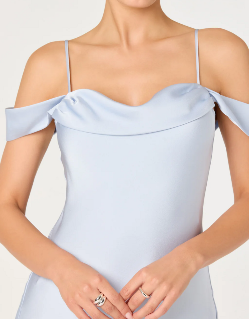 ASTR Araxie Satin Midi Dress in Light Blue