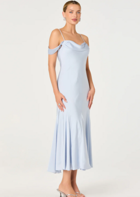 ASTR Araxie Satin Midi Dress in Light Blue