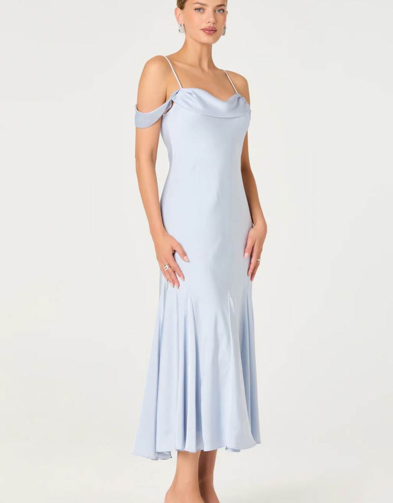 ASTR Araxie Satin Midi Dress in Light Blue
