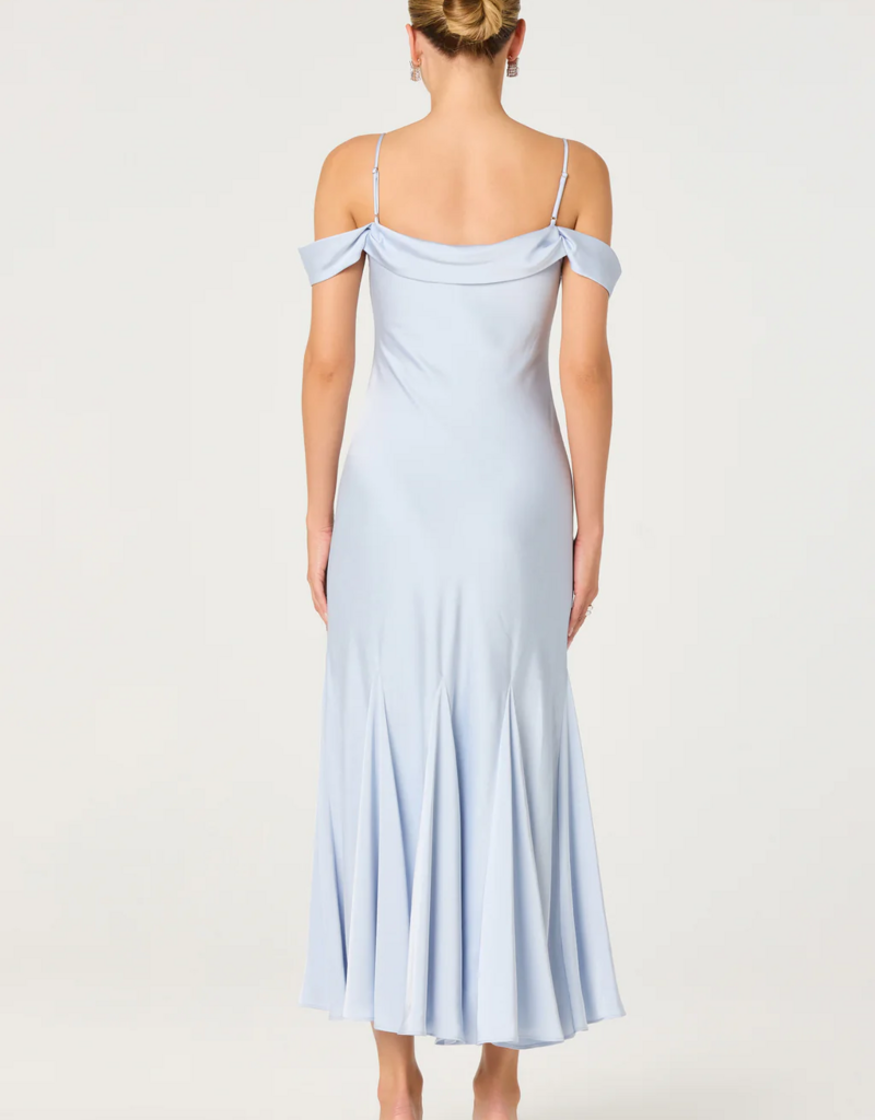 ASTR Araxie Satin Midi Dress in Light Blue