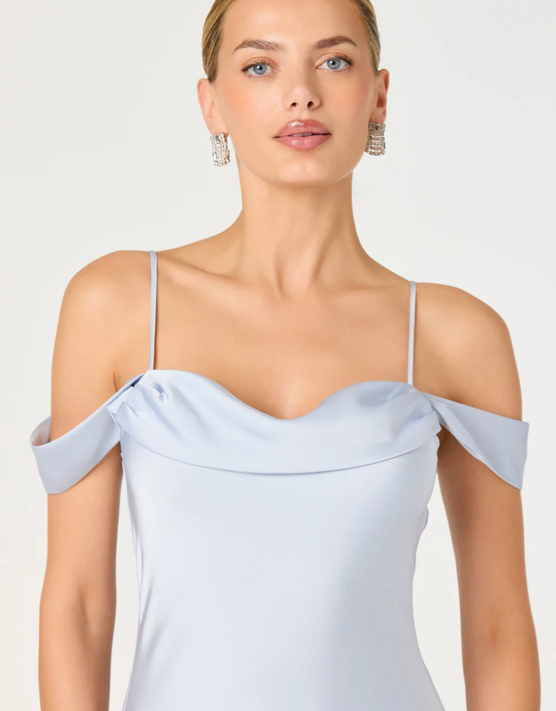 ASTR Araxie Satin Midi Dress in Light Blue