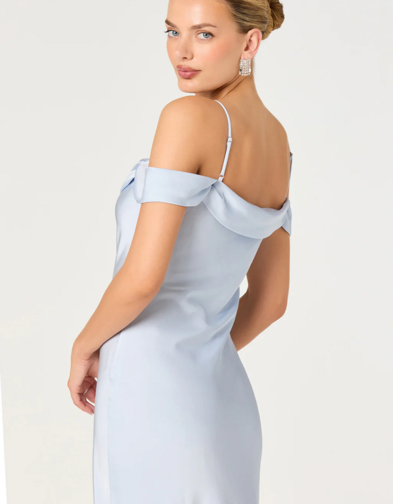 ASTR Araxie Satin Midi Dress in Light Blue